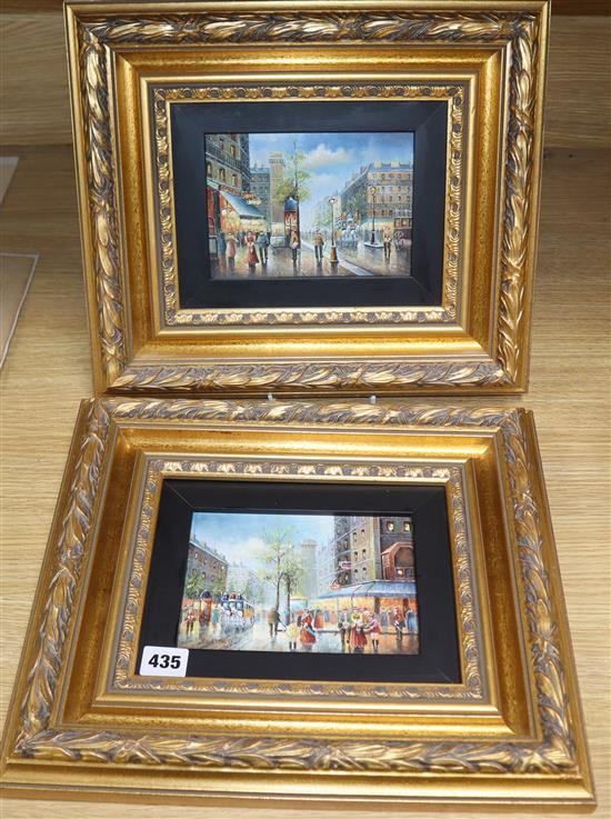 Sebastion, pair of oils on board, Paris street scenes, 12 x 17cm